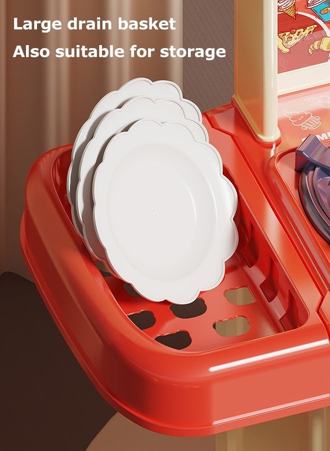 مجموعة لعب المطبخ للأطفال 33 قطعة من ألعاب الطعام التظاهري مع رذاذ وحوض لعب 46 سم مجموعة ألعاب طبخ مقلدة عالية، لعبة طبخ المطبخ تتضمن موقد التظاهر باللعب وإكسسوارات الطعام للأطفال الصغار مجموعة ألعاب المطبخ الصغيرة مجموعة أدوات الطبخ الداخلية ألعاب DIY للأطفال من سن 3 سنوات فما فوق للأولاد والبنات باللون الأحمر - Image 5